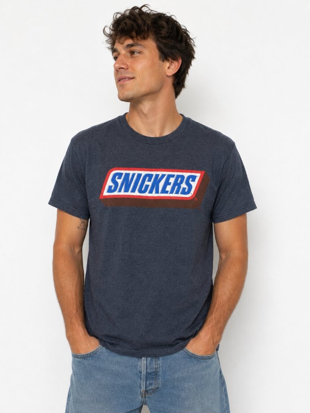 Snickers Graphic Logo T Shirt Navy Blue Candy Brand Tee Size Small